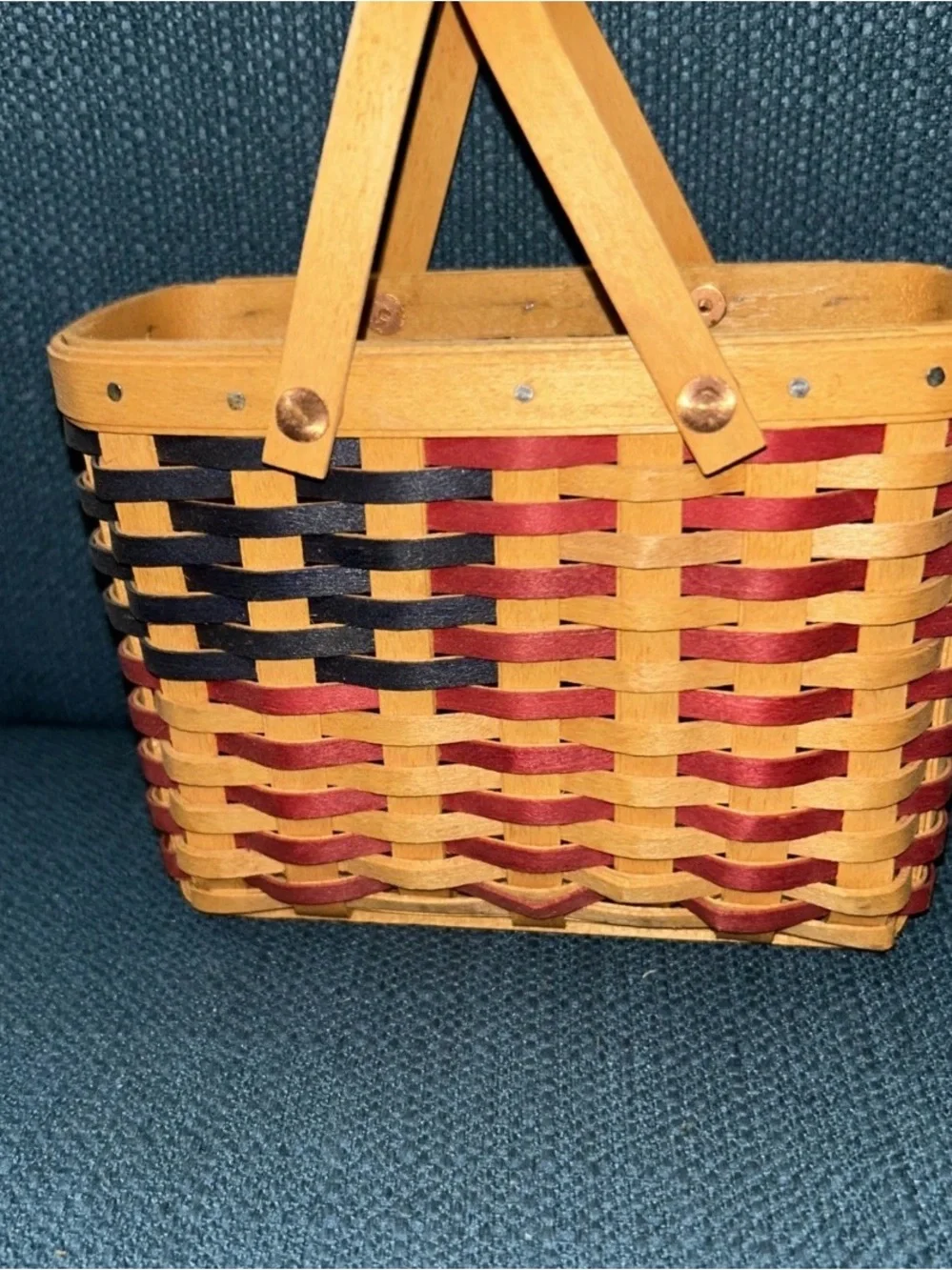 Longaberger 1998 Collectors Club 25th Anniversary Flag Basket Set Combo /2 Liner